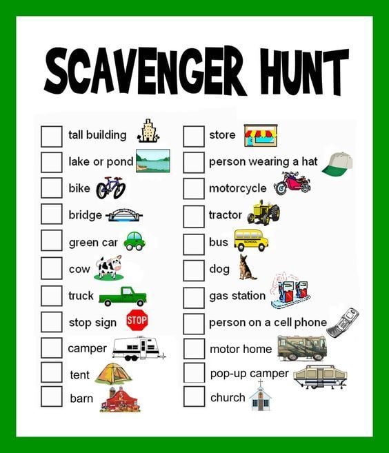 indoor scavenger hunt list