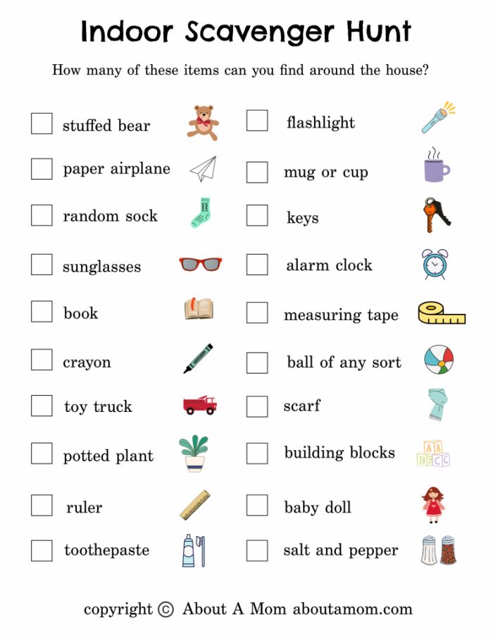 Scavenger Hunt Lists For Kids